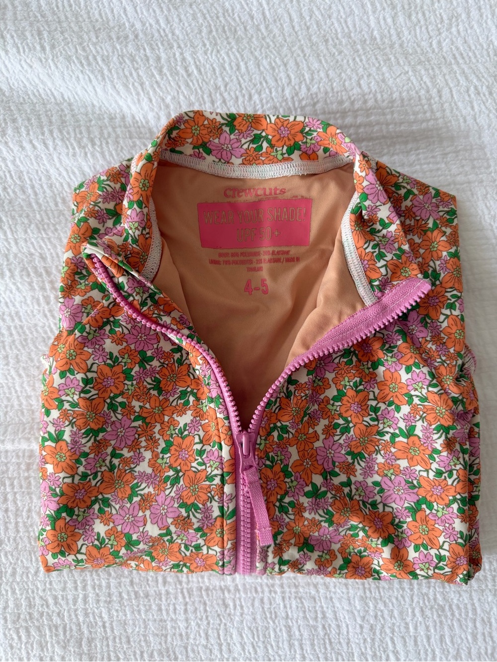 Crewcuts Girls Floral Long Sleeve Rash Guard Swimsuit - Pink & Orange - Picture 2 of 2